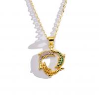 Collar de Aleación de Zinc, Delfín, chapado en color dorado, cadena oval & para mujer & con diamantes de imitación, libre de níquel, plomo & cadmio, longitud:aproximado 16 Inch, Vendido por UD