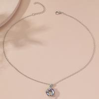Zinc Alloy smykker halskæde, med Krystal, med 2inch extender kæde, Flower, sølvfarvet forgyldt, mode smykker & for kvinde, 18x19mm, Længde Ca. 16.9 inch, Solgt af PC