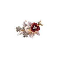 Tibetan Style Brooches, Flower, gold color plated, for woman & enamel & with rhinestone, nickel, lead & cadmium free, 56x32mm, Sold By PC