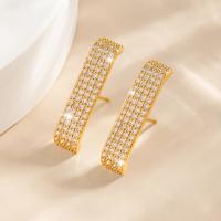 Brass Stud Earring, gold color plated, fashion jewelry & micro pave cubic zirconia & for woman, nickel, lead & cadmium free, 23x5mm, Sold By Pair