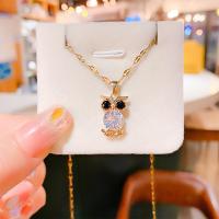 Stainless Steel Jewelry Necklace, Titanium Steel, with 1.97inch extender chain, Owl, real gold plated, fashion jewelry & micro pave cubic zirconia & for woman, golden, Length:Approx 17.72 Inch, Sold By PC