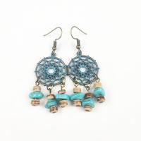 Tibetan Style Drop Earrings, with turquoise, fashion jewelry & Bohemian style & for woman, nickel, lead & cadmium free, 60x20mm, Sold By Pair