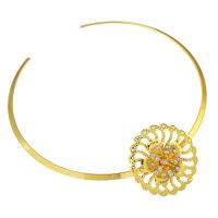Brass Necklace, gold color plated, fashion jewelry & open & micro pave cubic zirconia, golden, 50x50x11.50mm, Inner Diameter:Approx 137mm, Sold By PC