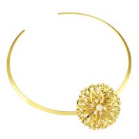 Brass Necklace, with ABS Plastic Pearl, gold color plated, fashion jewelry & open, golden, 51x50x10mm, Inner Diameter:Approx 136mm, Sold By PC