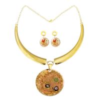 Jewelry Sets earring & necklace Brass with Resin gold color plated 2 pieces & fashion jewelry multi-colored Length 17 Inch Sold By Set