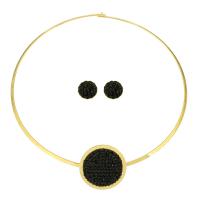 Jewelry Sets, Stud Earring & collar, Brass, gold color plated, 2 pieces & fashion jewelry & micro pave cubic zirconia, two different colored, Inner Diameter:Approx 137mm, Sold By Set