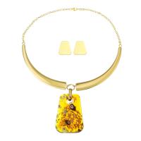 Jewelry Sets, earring & necklace, Brass, with Resin, gold color plated, 2 pieces & fashion jewelry, multi-colored, Length:17 Inch, Sold By Set