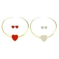 Jewelry Sets, Stud Earring & collar, Brass, gold color plated, 2 pieces & fashion jewelry & micro pave cubic zirconia, more colors for choice, Inner Diameter:Approx 138mm, Sold By Set