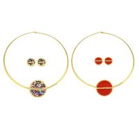 Jewelry Sets Stud Earring & collar Brass gold color plated 2 pieces & fashion jewelry & micro pave cubic zirconia Inner Approx 140mm Sold By Set