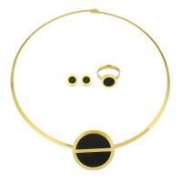 Jewelry Sets, Stud Earring & collar & finger ring, Brass, gold color plated, three pieces & fashion jewelry & enamel, more colors for choice, Inner Diameter:Approx 138mm, US Ring Size:9, Sold By Set