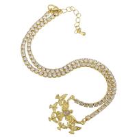 Brass Necklace, gold color plated, fashion jewelry & micro pave cubic zirconia & for woman, nickel, lead & cadmium free, 32*23*3mm,3mm, Length:Approx 16.5 Inch, Sold By PC