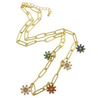 Ожерелья из латуни, Латунь, Форма цветка, плакирован золотом, ювелирные изделия моды & инкрустированное микро кубического циркония & Женский, не содержит никель, свинец, 12*14*3mm,5*14*1mm, длина:Приблизительно 19.5 дюймовый, продается PC