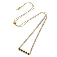Brass Necklace, gold color plated, fashion jewelry & micro pave cubic zirconia & for woman, nickel, lead & cadmium free, 32*5*4mm,3mm, Length:Approx 26 Inch, Sold By PC