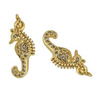 Cubic Zirconia Micro Pave Brass Pendant, Seahorse, gold color plated, fashion jewelry & DIY & micro pave cubic zirconia, nickel, lead & cadmium free, 7*16*2.5mm, Hole:Approx 2mm, Sold By PC