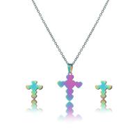 Fashion Stainless Steel Jewelry Sets, Stud Earring & necklace, 304 Stainless Steel, 2 pieces & fashion jewelry & for woman, multi-colored, Length:Approx 17.72 Inch, Sold By Set