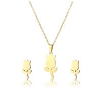 Fashion Stainless Steel Jewelry Sets, Stud Earring & necklace, 304 Stainless Steel, Flower, 2 pieces & fashion jewelry & for woman, golden, Length:Approx 17.72 Inch, Sold By Set