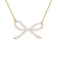 Titanstahl Halskette, mit Kunststoff Perlen, mit Verlängerungskettchen von 1.97inch, Schleife, plattiert, Modeschmuck & für Frau, goldfarben, 35x25mm, Länge:ca. 15.75 ZollInch, verkauft von PC