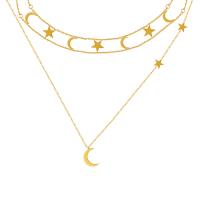 Multi Layer Necklace Titanium Steel Moon and Star plated fashion jewelry & for woman golden Sold By PC