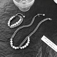 Jewelry Sets, Titanium Steel, with Plastic Pearl, with 1.97inch extender chain, handmade, Unisex & different styles for choice, Length:Approx 6.69 Inch, Approx 17.72 Inch, Sold By PC