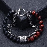 Gemstone Bracelets, with 304 Stainless Steel, Double Layer & different materials for choice & for man, 8mm,14*12*9mm, Length:Approx 7.5-8.3 Inch, Sold By PC