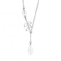 Stainless Steel Jewelry Necklace 304 Stainless Steel with Plastic Pearl with 5cm extender chain Leaf for woman & hollow original color   Length 45 cm Sold By PC