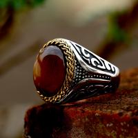 Titanium Steel Finger Ring, with Tiger Eye, polished, vintage & different size for choice & for man, US Ring Size:7-12, Sold By PC