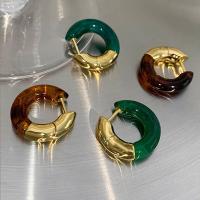 النحاس Huggie هوب القرط, مع الراتنج, لون الذهب مطلي, مجوهرات الموضة & للمرأة, المزيد من الألوان للاختيار, النيكل والرصاص والكادميوم الحرة, 28x9mm, تباع بواسطة زوج