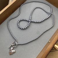 Maglia collana, perla in plastica, with ottone, gioielli di moda & per la donna, grigio, Lunghezza Appross. 80 cm, Venduto da PC