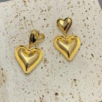 Brass Stud Earring, Heart, 18K gold plated, fashion jewelry & for woman, golden, nickel, lead & cadmium free, 28mm, Sold By Pair