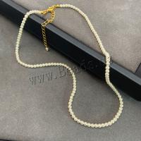 Cink Alloy nakit ogrlice, Staklo Pearl, s Cink Alloy, zlatna boja pozlaćen, modni nakit & za žene, bijel, Dužina Približno 45 cm, Prodano By PC