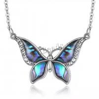 Tibetan Style Jewelry Necklace, Butterfly, fashion jewelry & for woman & enamel & with rhinestone, silver color, nickel, lead & cadmium free, 20x33mm, Length:Approx 17.72 Inch, Sold By PC