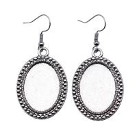Zinc Alloy Earring Drop Component Oval antique silver color plated vintage & DIY nickel lead & cadmium free Sold By Pair