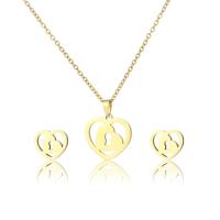 Fashion Stainless Steel Jewelry Sets Stud Earring & necklace 304 Stainless Steel Heart 18K gold plated 2 pieces & polished & for woman golden Length Approx 17.72 Inch Sold By Set