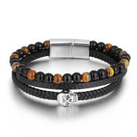 Gemstone Bracelets PU Leather with Gemstone & 304 Stainless Steel three layers & for man Length Approx 8.46 Inch Sold By PC
