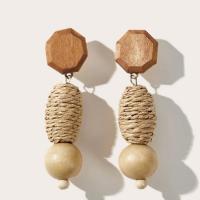 Wood Earring, with Rattan & Tibetan Style, fashion jewelry & for woman, 77x20mm, Sold By Pair