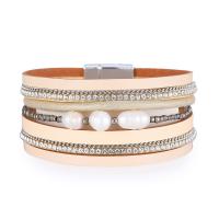 PU Leather Cord Bracelets, with Plastic Pearl, multilayer & for woman & with rhinestone, more colors for choice, 29mm, Length:Approx 7.68 Inch, Sold By PC