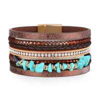 PU Leather Cord Bracelets with turquoise & Zinc Alloy multilayer & for woman & with rhinestone 32mm Length Approx 7.68 Inch Sold By PC