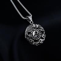 Stainless Steel Jewelry Necklace, Titanium Steel, Round, different length for choice & Unisex & with rhinestone, silver color, 34x49mm, Sold By PC