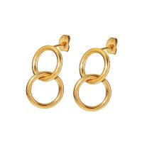 Stainless Steel Stud Earrings Titanium Steel Round Vacuum Ion Plating fashion jewelry & for woman golden Sold By Pair