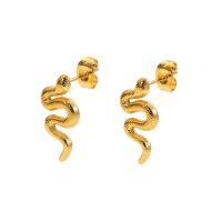 Stainless Steel Stud Earrings, Titanium Steel, Snake, Vacuum Ion Plating, 2 pieces & fashion jewelry & for woman, golden, 18.60mm, Sold By Pair