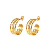 Stainless Steel Stud Earrings, Titanium Steel, Vacuum Ion Plating, 2 pieces & fashion jewelry & for woman, golden, 11.60x22.68mm, Sold By Pair