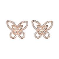 Brass Stud Earring Butterfly plated micro pave cubic zirconia & for woman nickel lead & cadmium free 15.50mm Sold By Pair