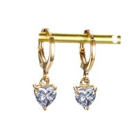 Brass Huggie Hoop Earring Heart plated for woman & with cubic zirconia nickel lead & cadmium free 22.50mm Sold By Pair