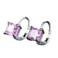 Brass Huggie Hoop Earring Square platinum plated for woman & with cubic zirconia nickel lead & cadmium free Sold By Pair