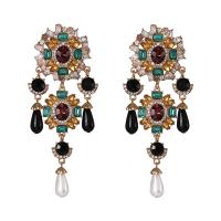 Zinc Alloy Drop Earrings with acrylic rhinestone & Plastic Pearl Geometrical Pattern gold color plated Baroque style & for woman Sold By Pair