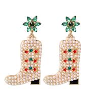 Zinklegierung Ohrringe, mit Kunststoff Perlen, Schuhe, goldfarben plattiert, für Frau & mit Strass, keine, 34x70mm, verkauft von Paar