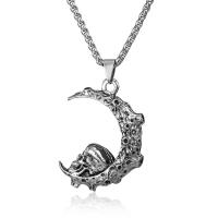 Zinc Alloy Jewelry Necklace Moon antique silver color plated punk style & for man nickel lead & cadmium free Length Approx 23.6 Inch Sold By PC