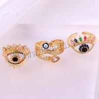 Evil Eye Jewelry Ring Finger, cobre, Mau-olhado, banhado a ouro genuino, ajustável & para mulher & com strass, níquel, chumbo e cádmio livre, vendido por PC