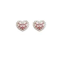 Zinc Alloy Stud Earring Heart fashion jewelry & micro pave cubic zirconia & for woman pink nickel lead & cadmium free Sold By Pair