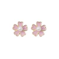 Tibetan Style Stud Earring, with Plastic Pearl, gold color plated, fashion jewelry & different styles for choice & for woman, pink, nickel, lead & cadmium free, Sold By Pair